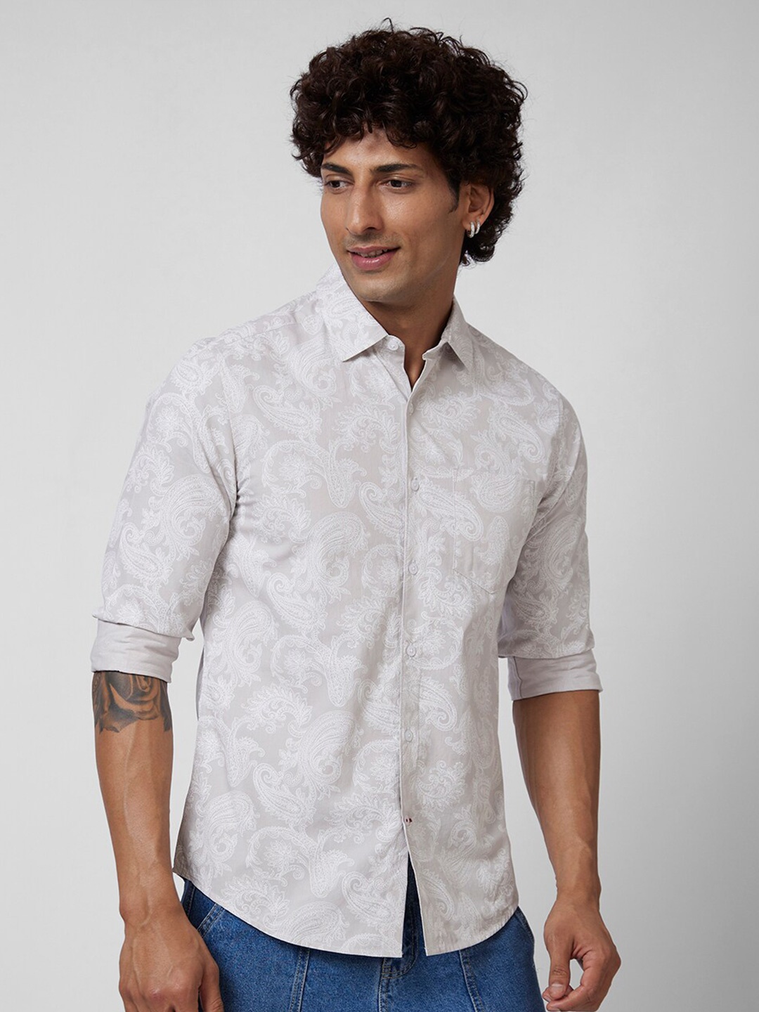 

VASTRADO Paisley Printed Cotton Casual Shirt, Grey