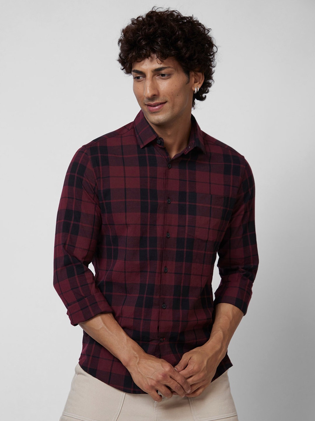 

VASTRADO Tartan Checks Cotton Casual Shirt, Maroon