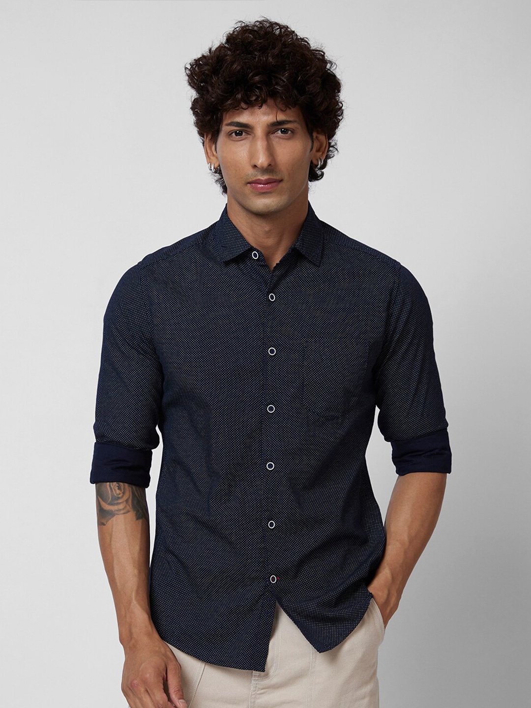 

VASTRADO Printed Cotton Casual Shirt, Navy blue