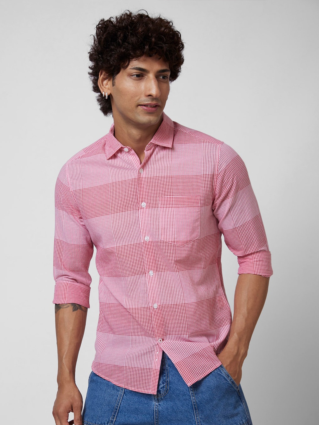 

VASTRADO Checked Cotton Casual Shirt, Red