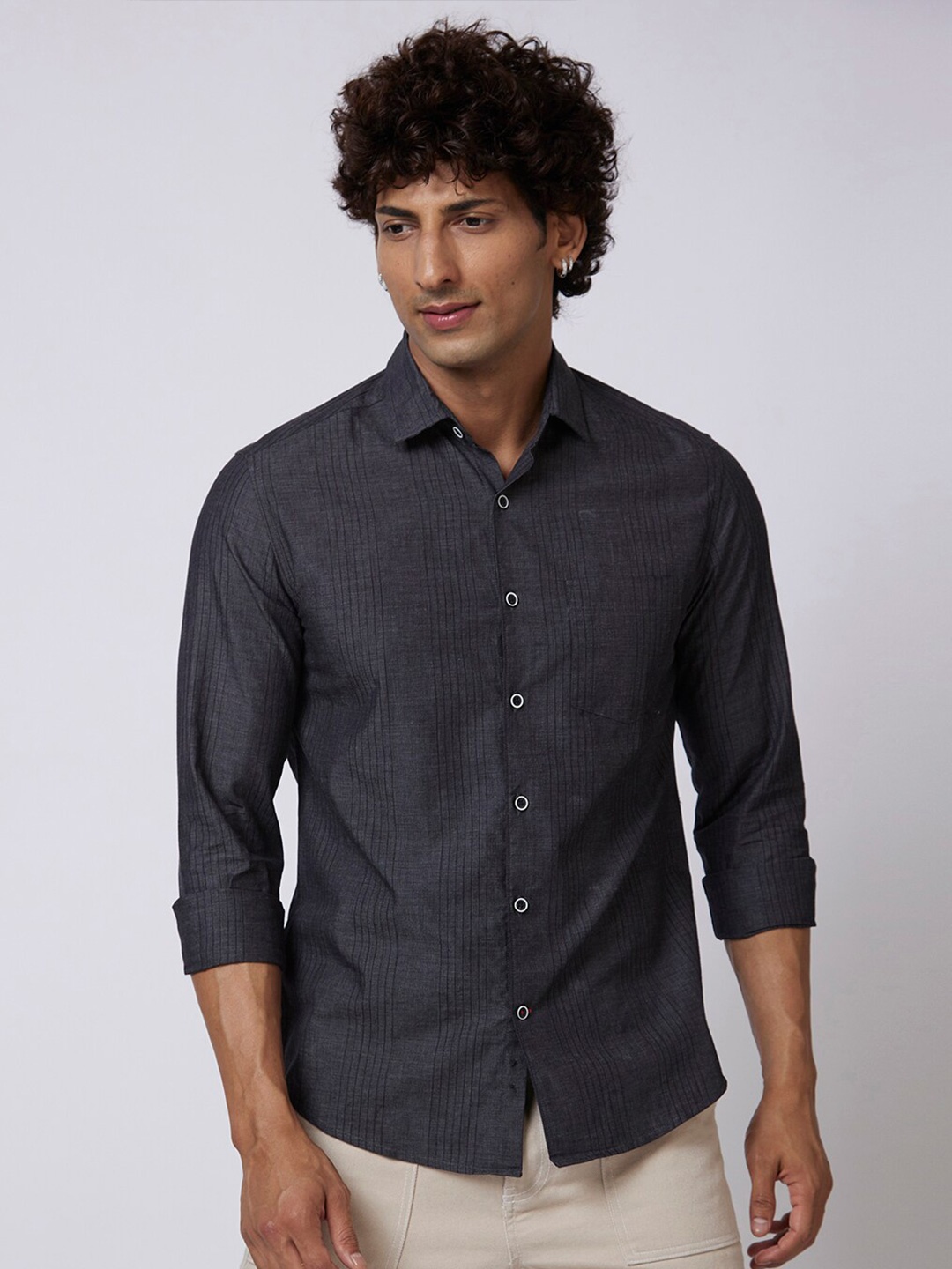 

VASTRADO Striped Cotton Casual Shirt, Charcoal