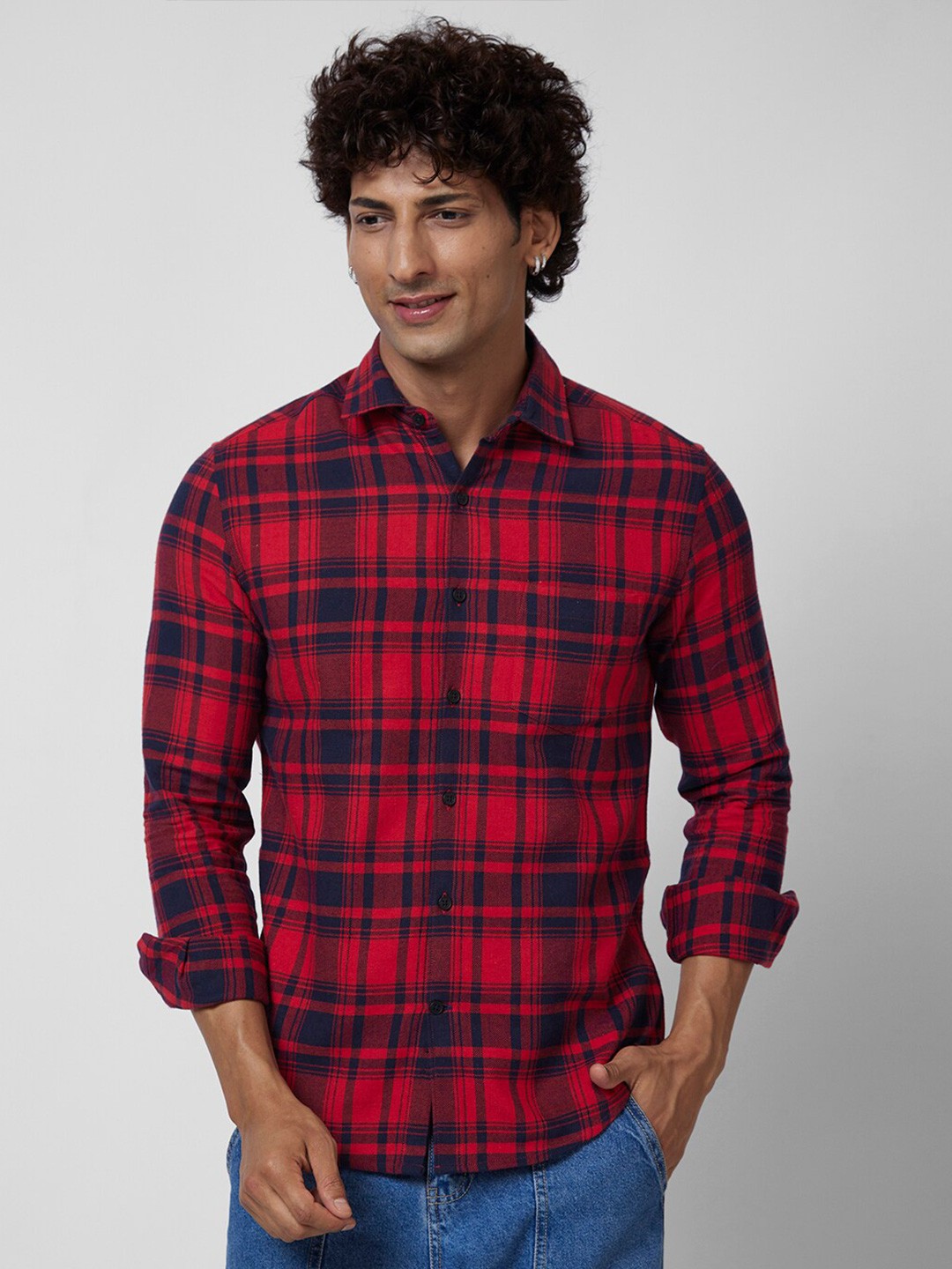 

VASTRADO Tartan Checks Cotton Casual Shirt, Red