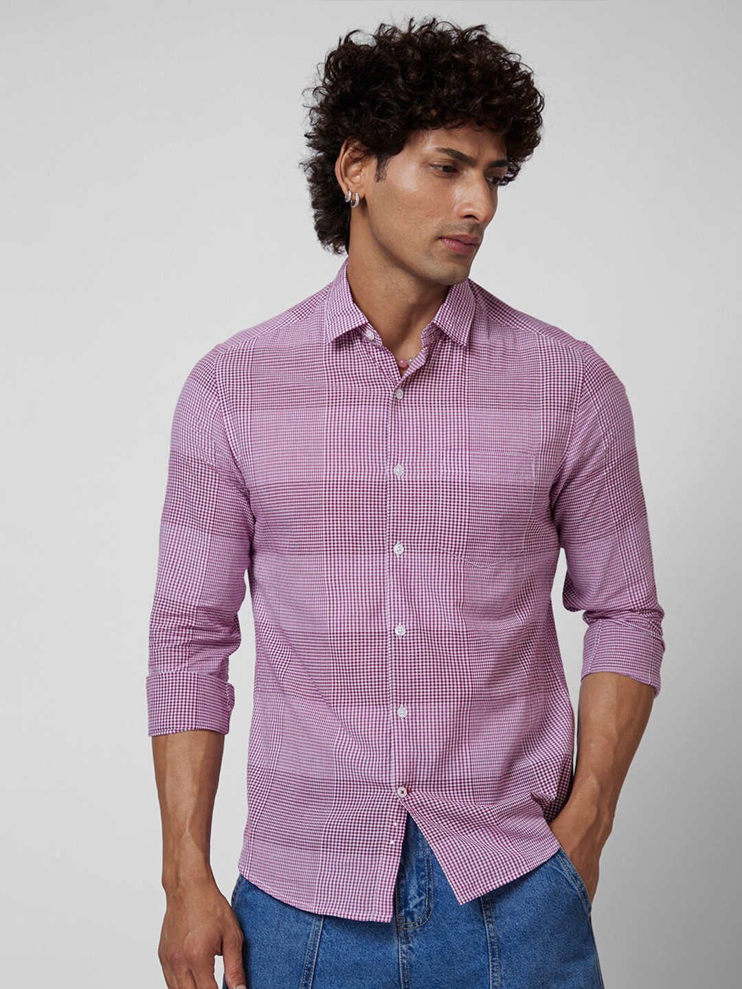 

VASTRADO Checked Cotton Casual Shirt, Lavender