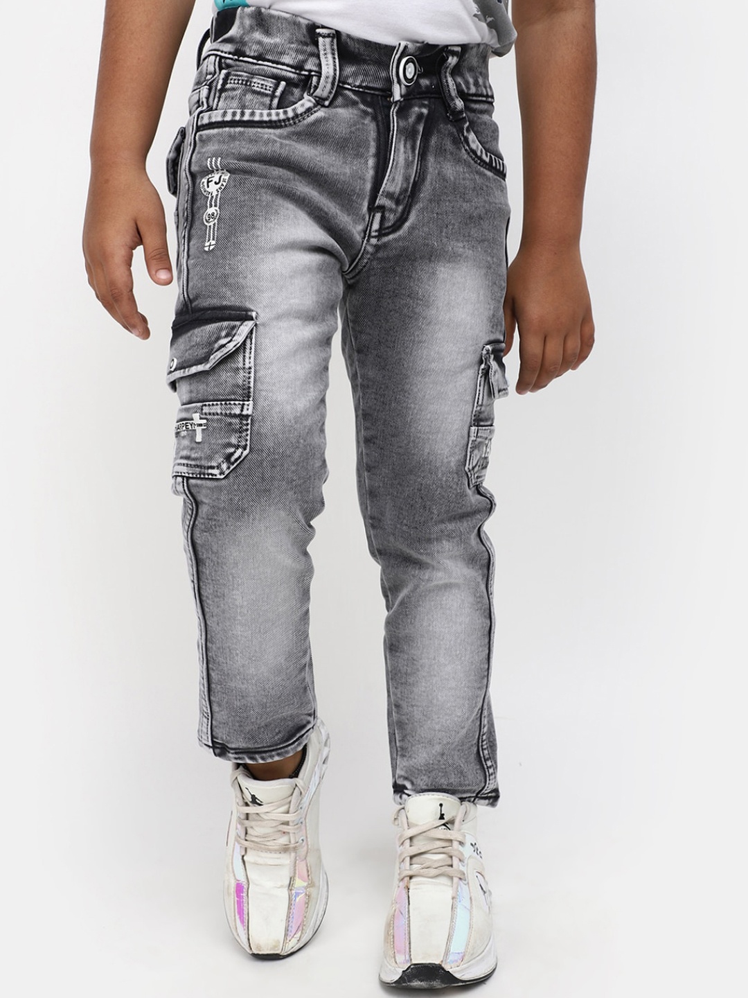 

V-Mart Boys Heavy Fade Stretchable Cotton Jeans, Grey