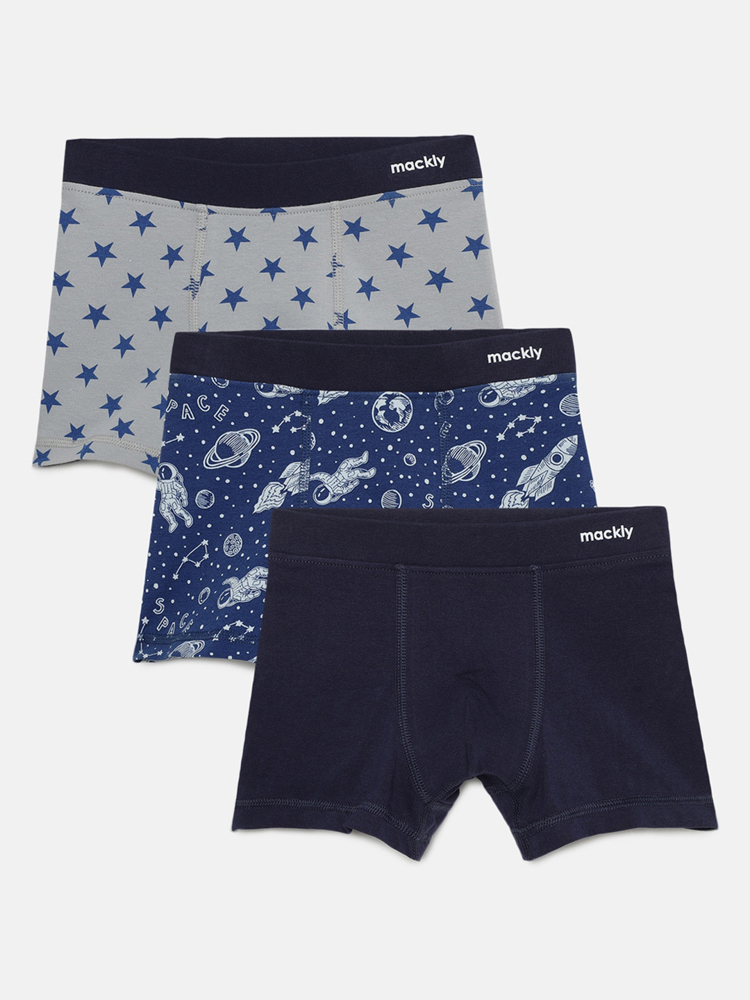 

mackly Boys Pack of 3 Printed Boxers, Grey