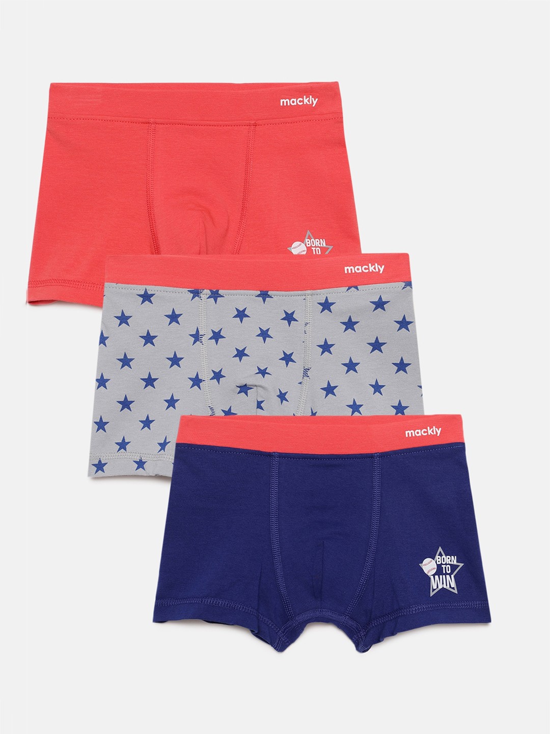 

mackly Boys Pack of 3 Printed Trunks, Coral