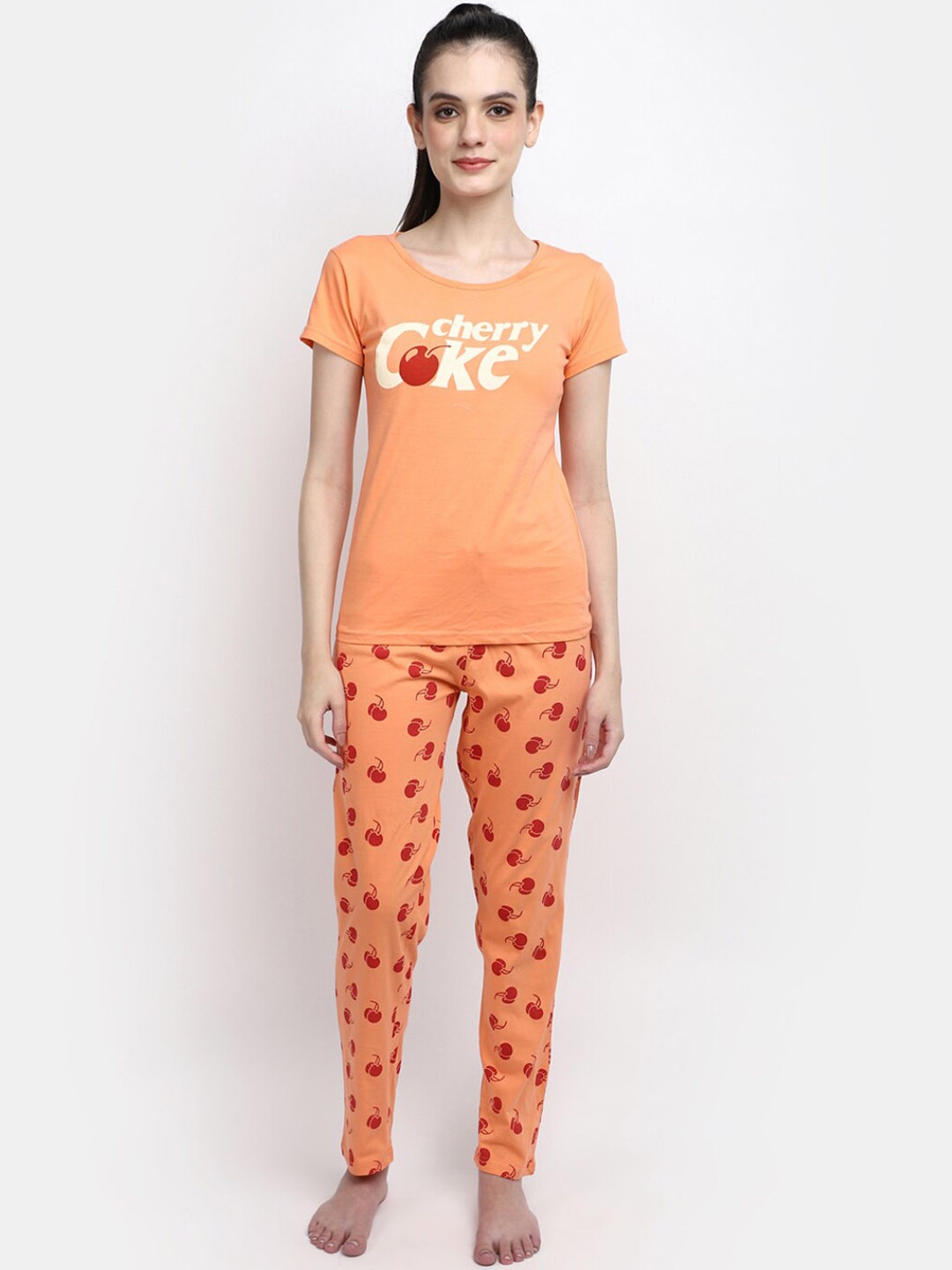 

V-Mart Typography Printed Night Suit, Orange