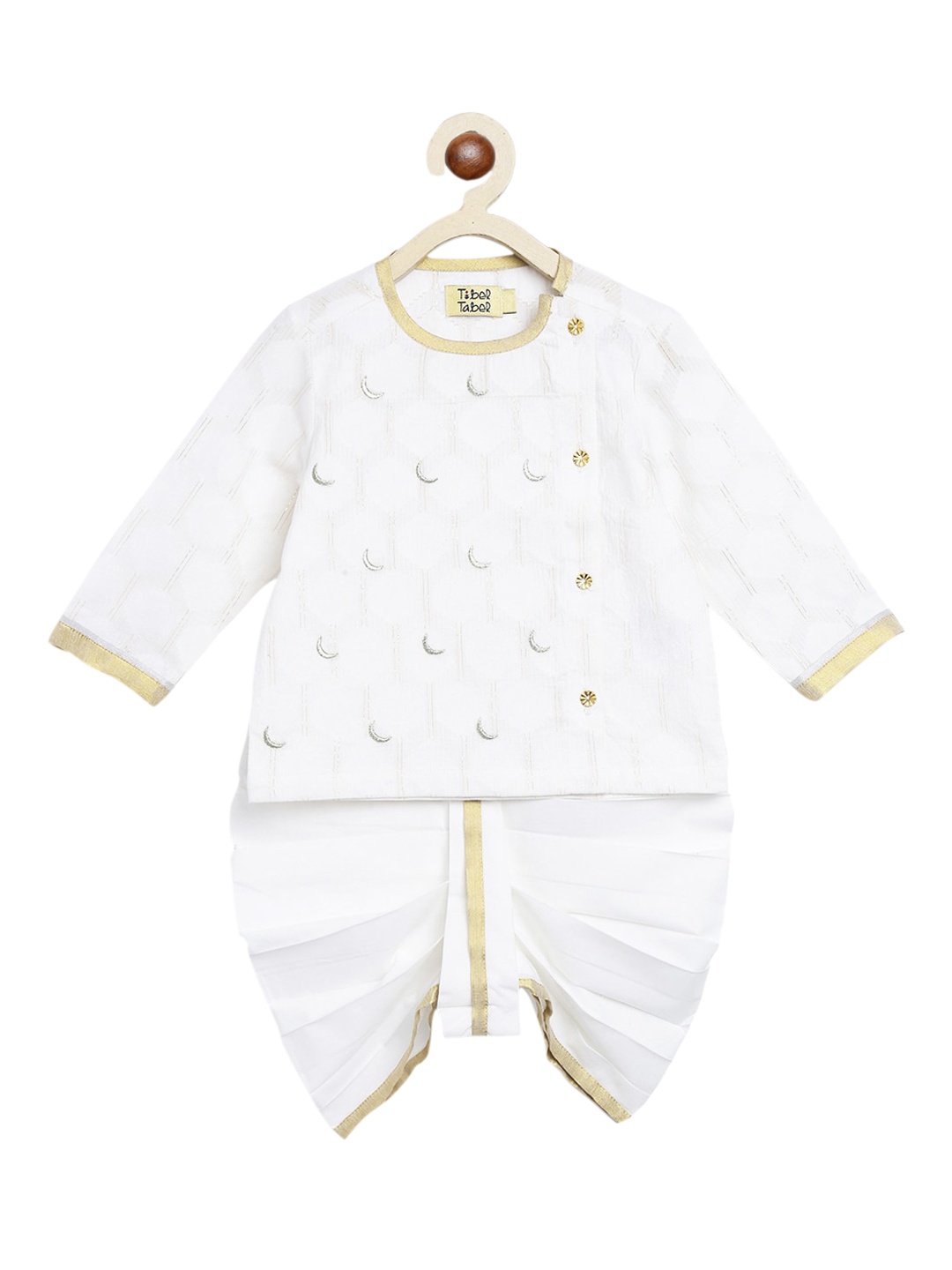 

Tiber Taber Boys Embroidered Regular Kurta With Dhoti Pants, White