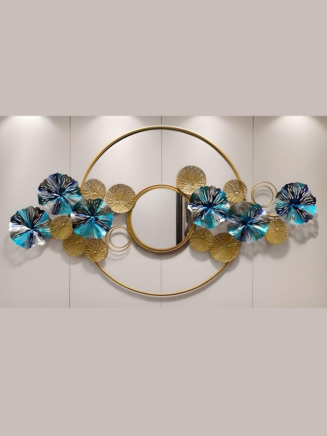 

The Art House Gold-Toned & Turquoise Blue Textured Metal Floral Wall Decor