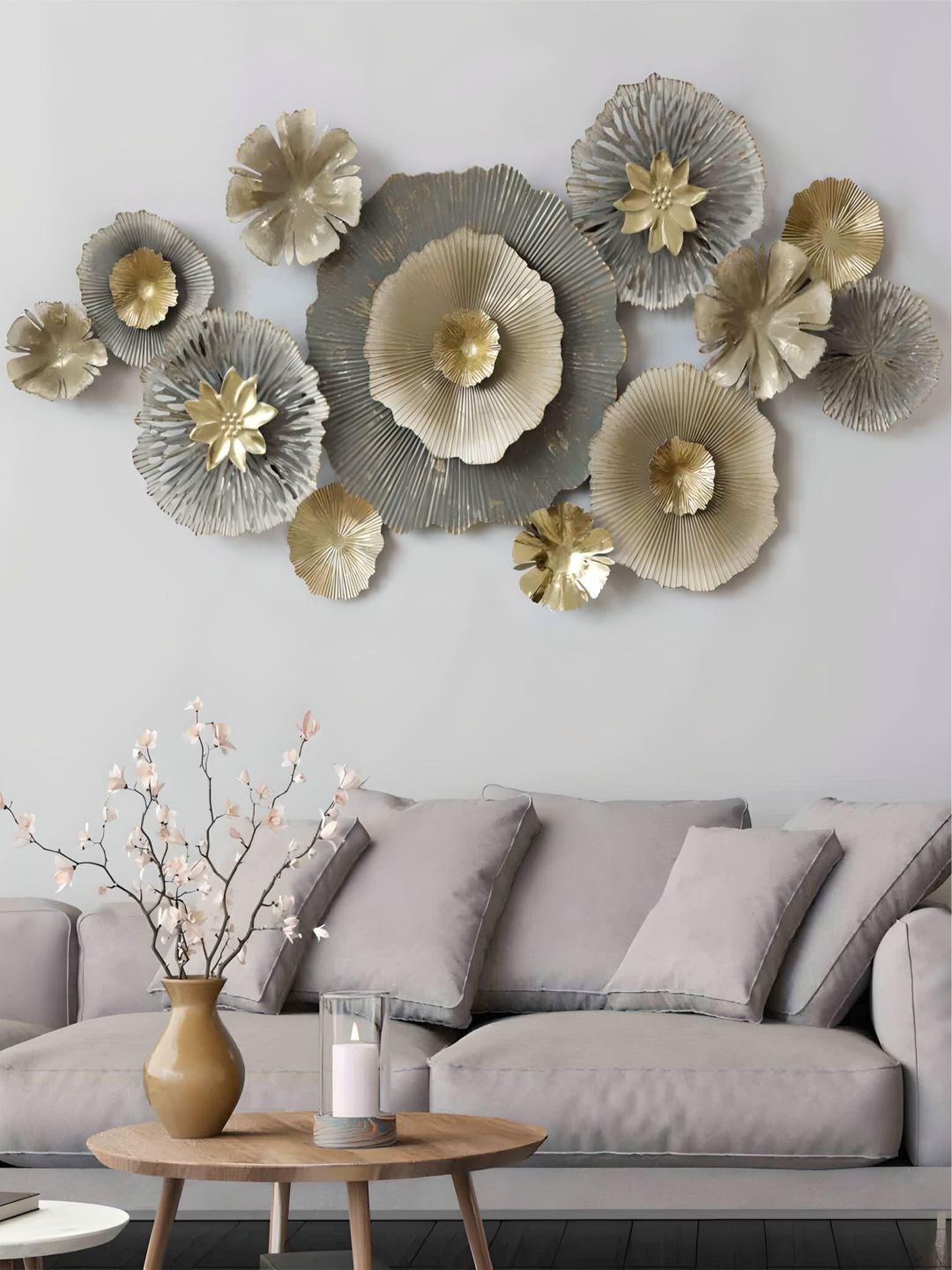 

The Art House Grey & Gold Toned Textured Metal Floral Wall Decor