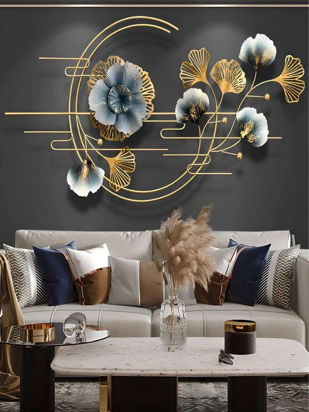 

The Art House Gold Toned & Grey Textured Metal Floral Wall Decor