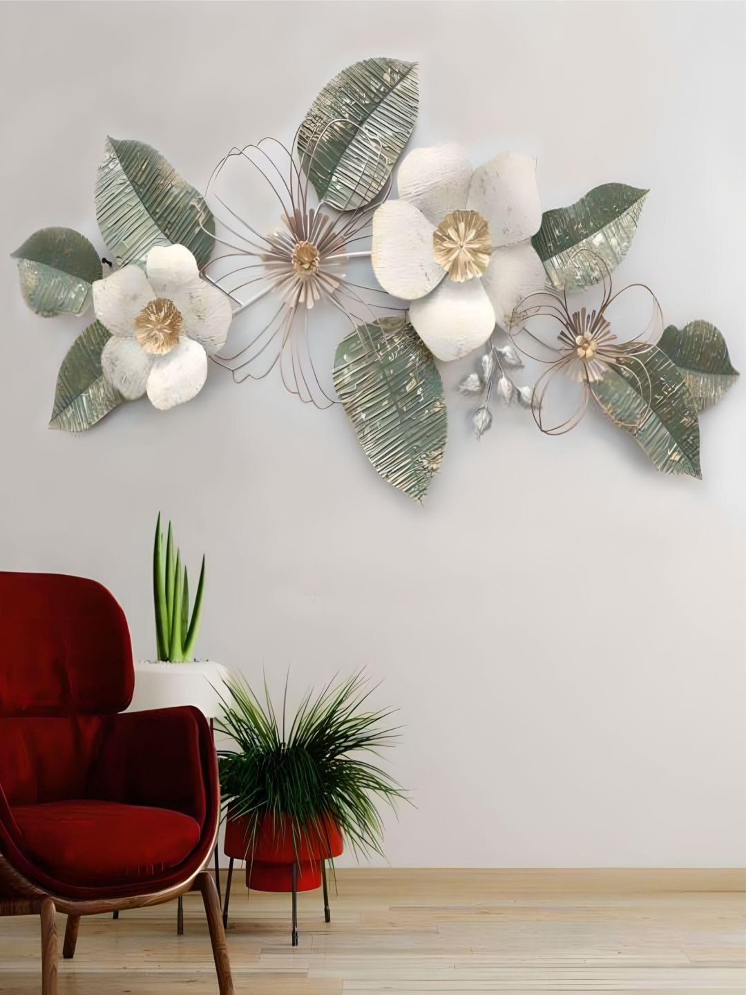 

The Art House White & Green Textured Metal Floral Wall Decor