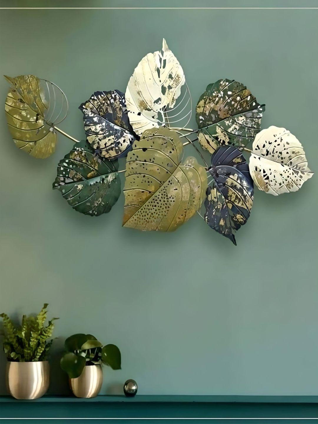 

The Art House Green & Gold Toned Textured Metal Floral Wall Decor