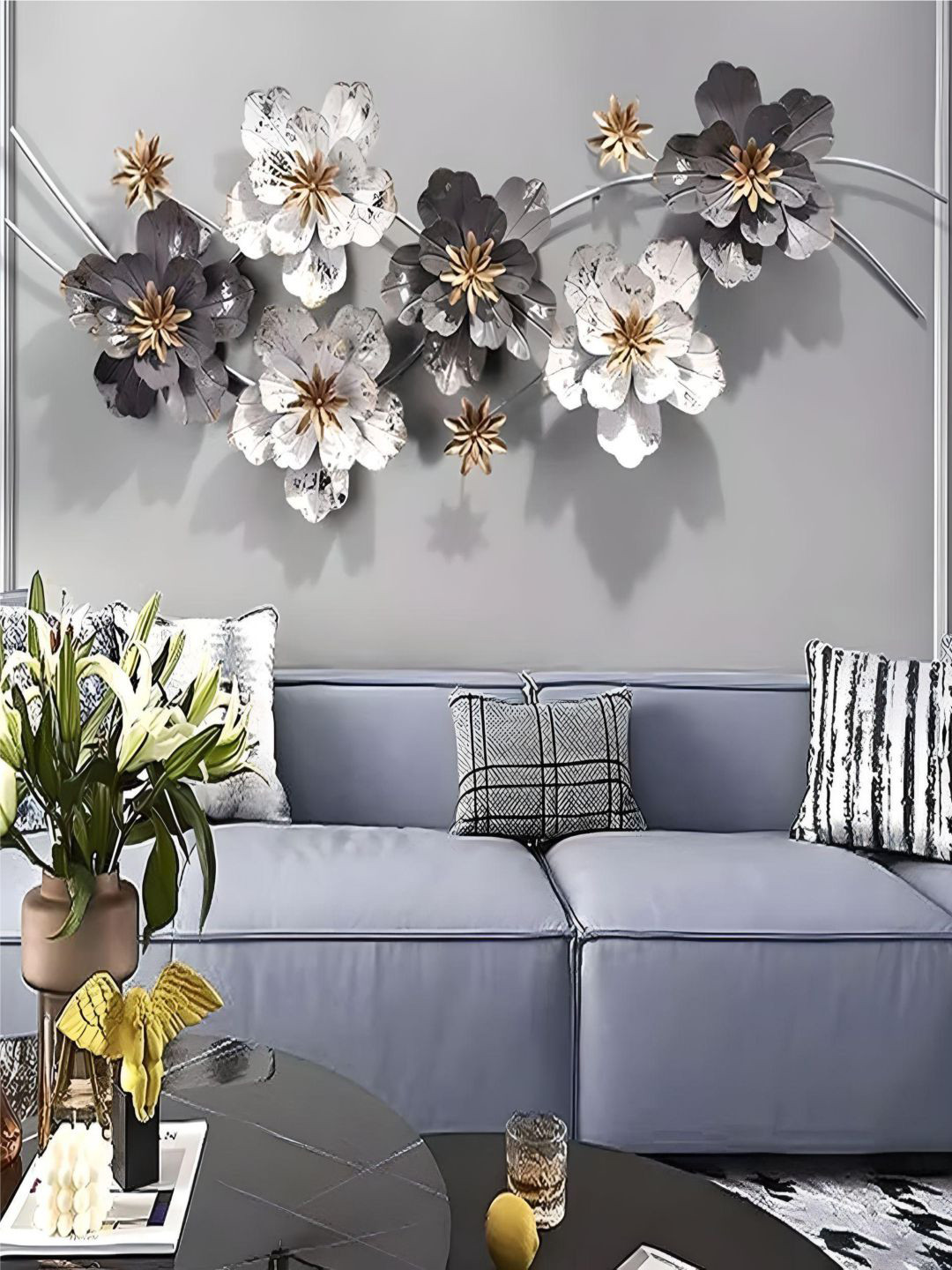 

The Art House White & Grey Floral Design Metal Floral Wall Decor