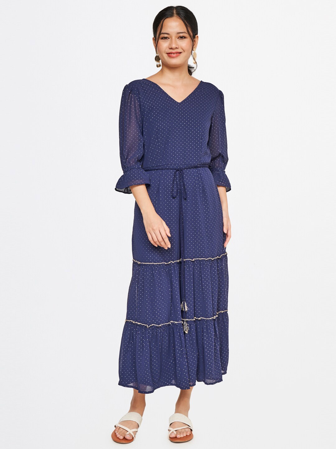 

Global Desi Printed V-Neck Culotte Jumpsuit, Blue