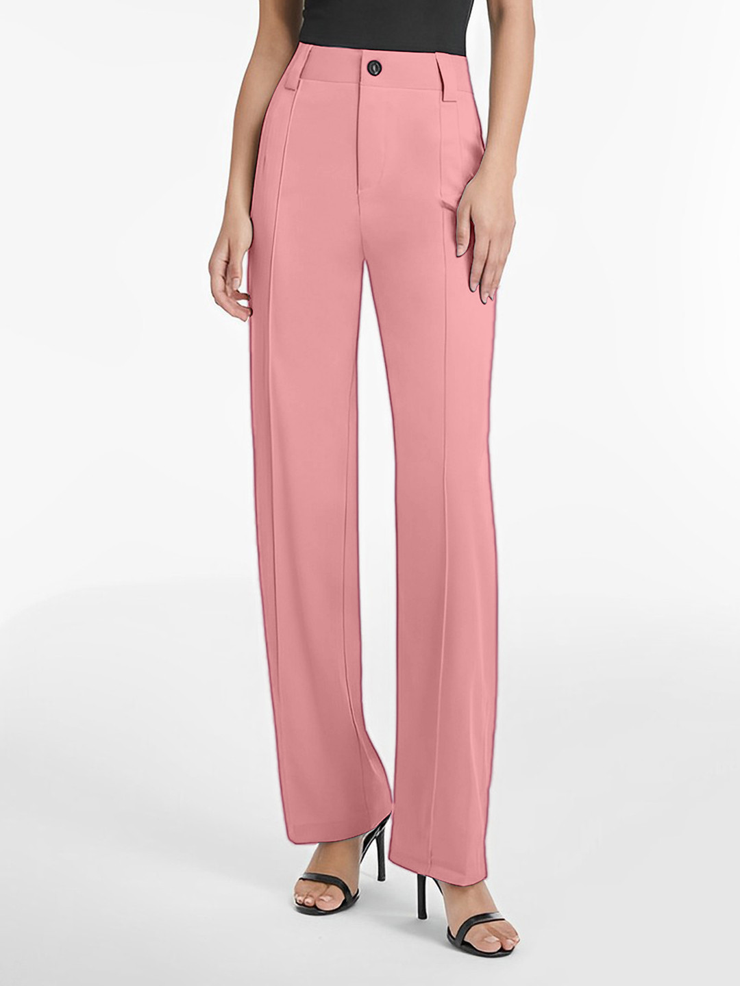 

Selvia Women Mid-Rise Easy Wash Cropped Lycra Trousers, Pink