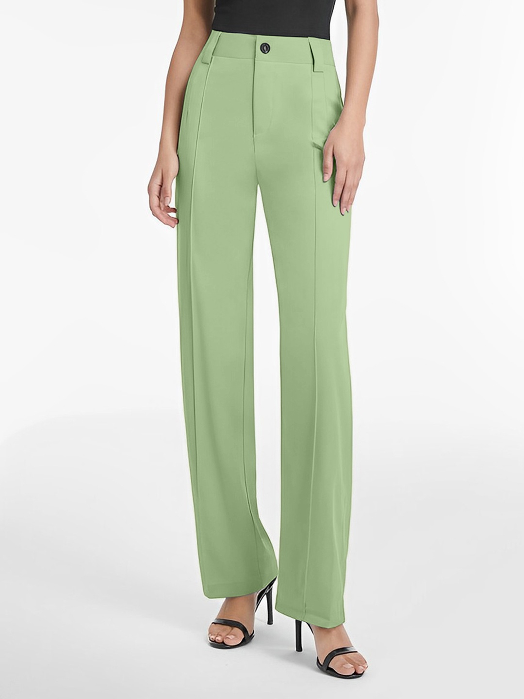 

Selvia Women Mid Rise Easy Wash Parallel Trousers, Green