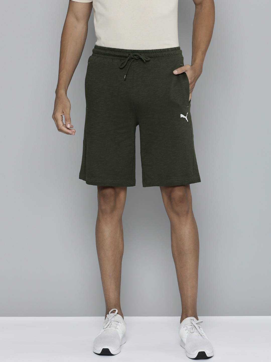 

Puma Men Slub Slim Fit Pure Cotton Sports Shorts, Olive