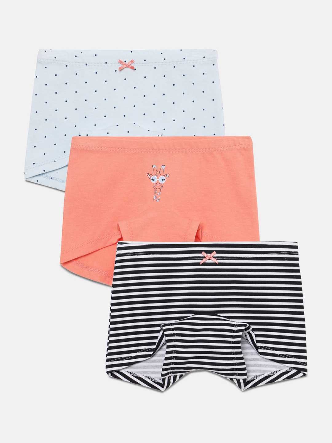

mackly Girls Pack Of 3 Mid-Rise Printed Cotton Boxer-Style Briefs, Grey
