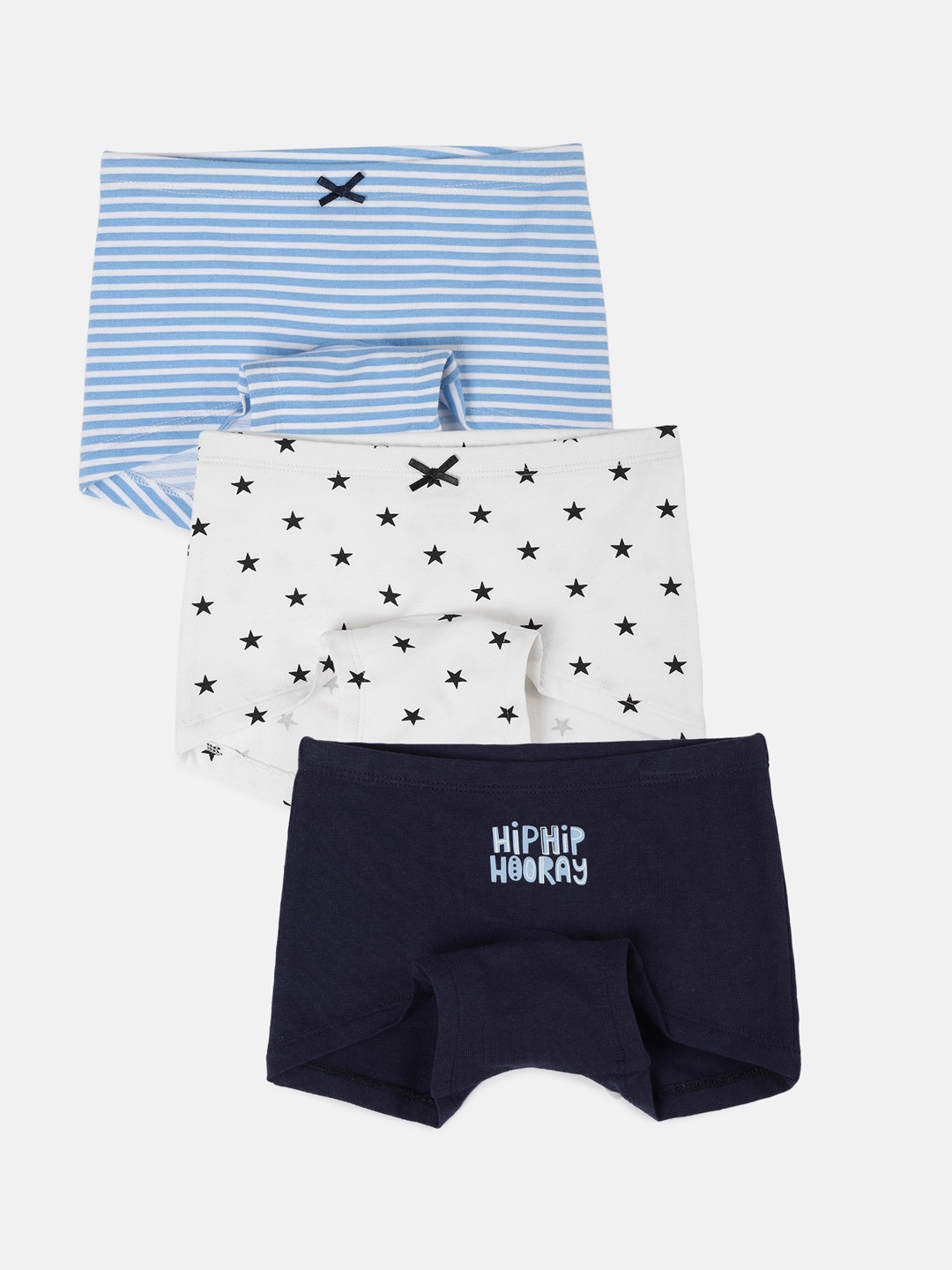 

mackly Girls Pack Of 3 Mid-Rise Printed Cotton Boxer-Style Briefs, Blue