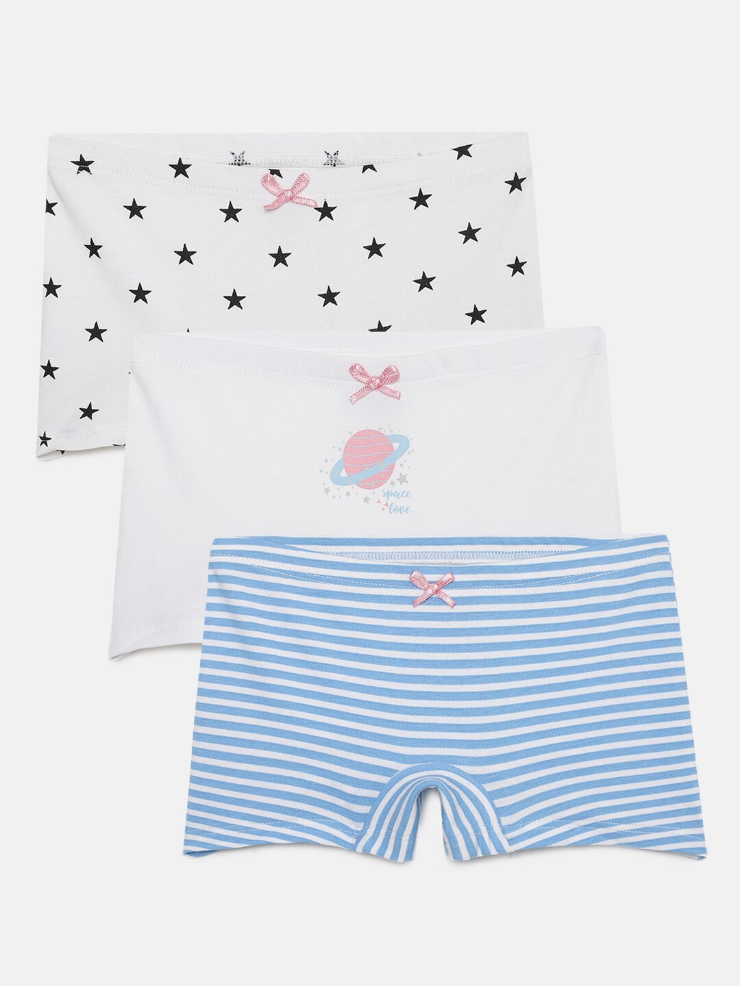 

mackly Girls Pack Of 3 Mid-Rise Printed Cotton Boxer-Style Briefs, Grey