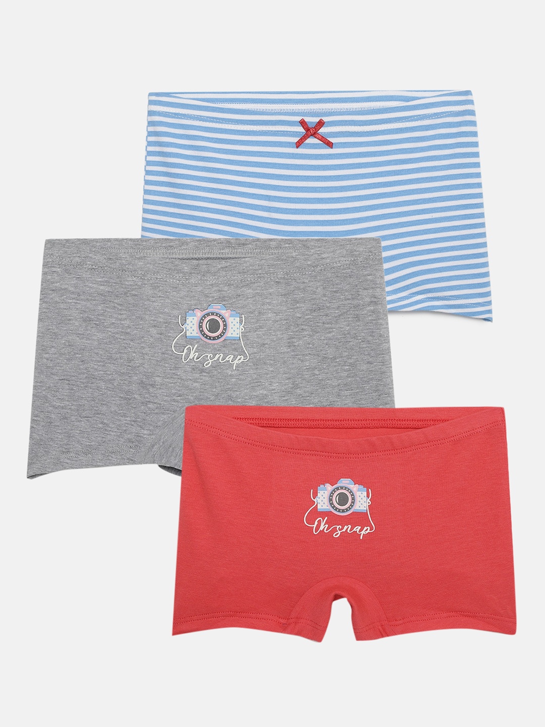 

mackly Girls Pack Of 3 Mid-Rise Printed Cotton Boxer-Style Briefs, Grey melange
