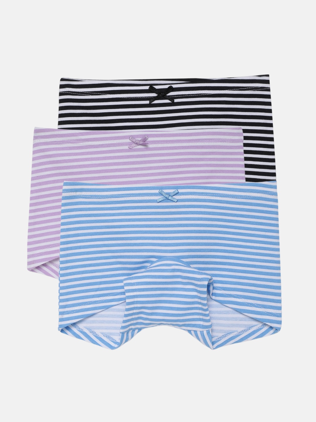 

mackly Girls Pack Of 3 Mid-Rise Striped Cotton Boxer-Style Briefs, Purple