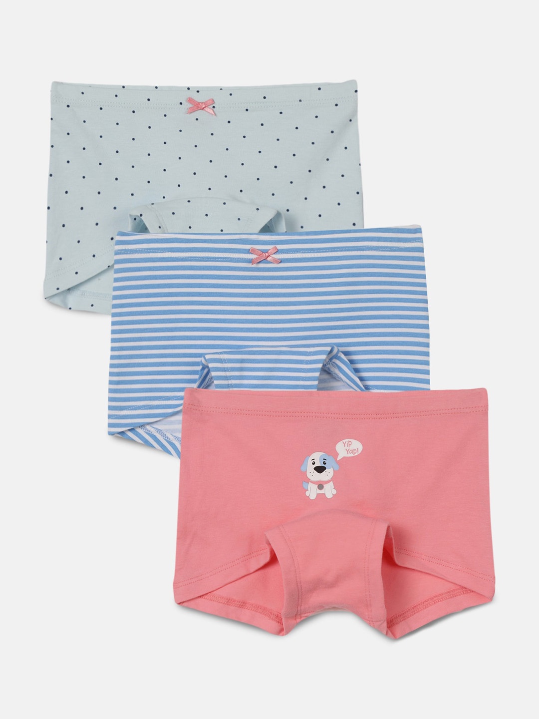 

mackly Girls Pack Of 3 Mid-Rise Printed Cotton Boxer-Style Briefs, Grey