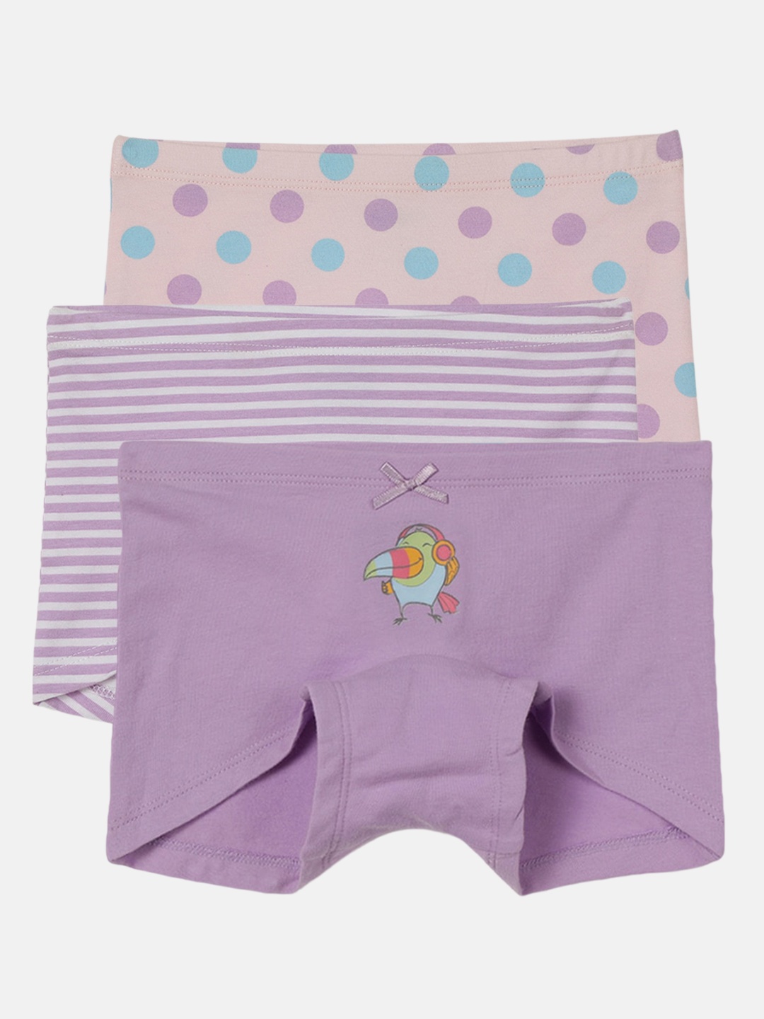 

mackly Girls Pack Of 3 Mid-Rise Printed Cotton Boxer-Style Briefs, Grey