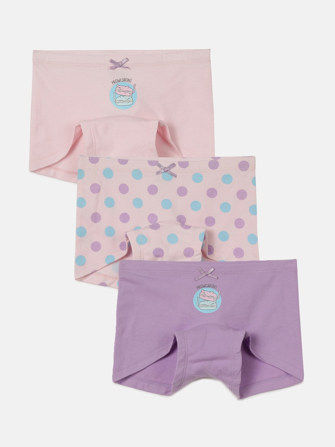 

mackly Girls Pack Of 3 Mid-Rise Printed Cotton Boxer-Style Briefs, Pink