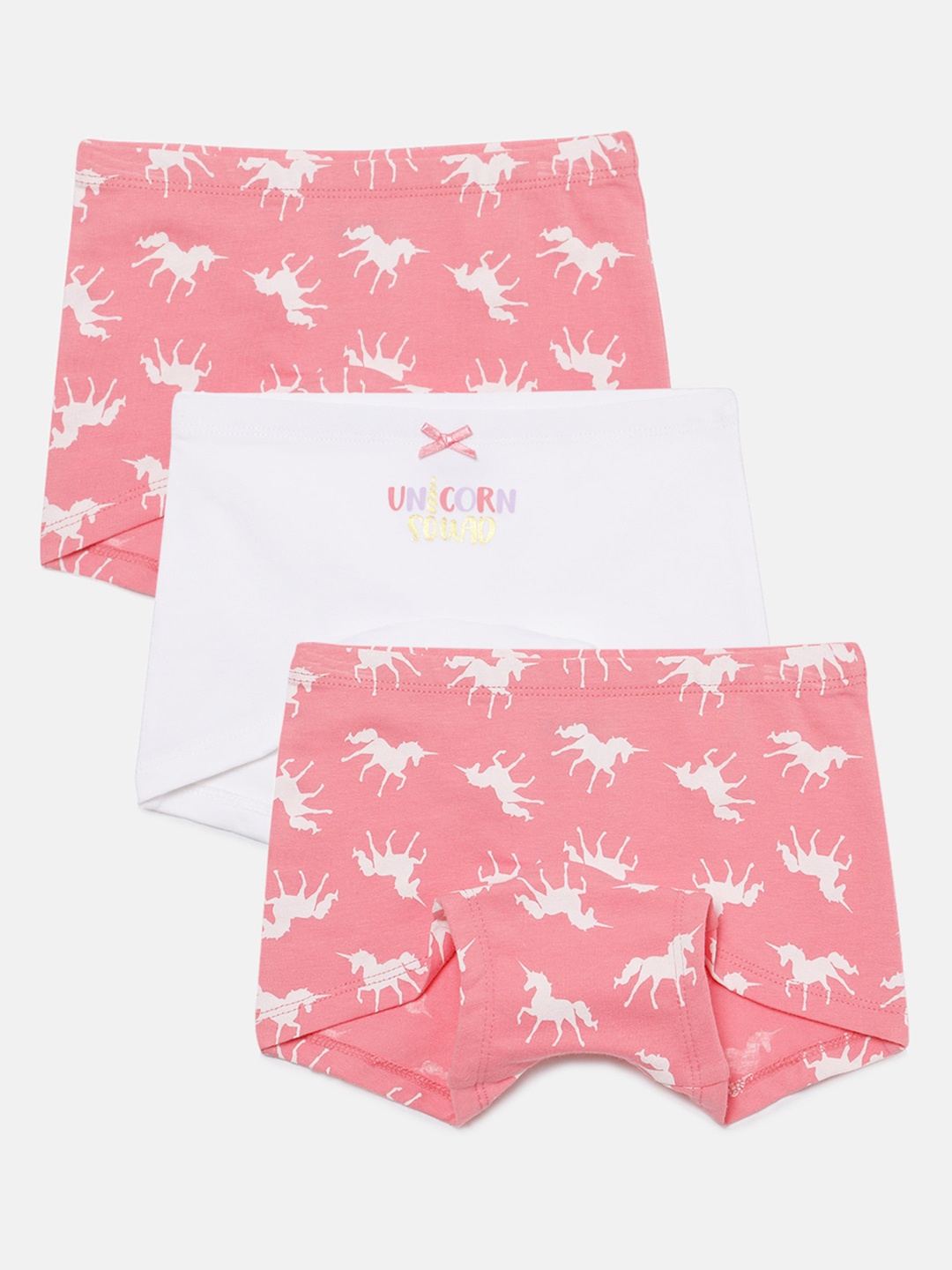 

mackly Girls Pack Of 3 Mid-Rise Printed Cotton Boxer-Style Briefs, Pink