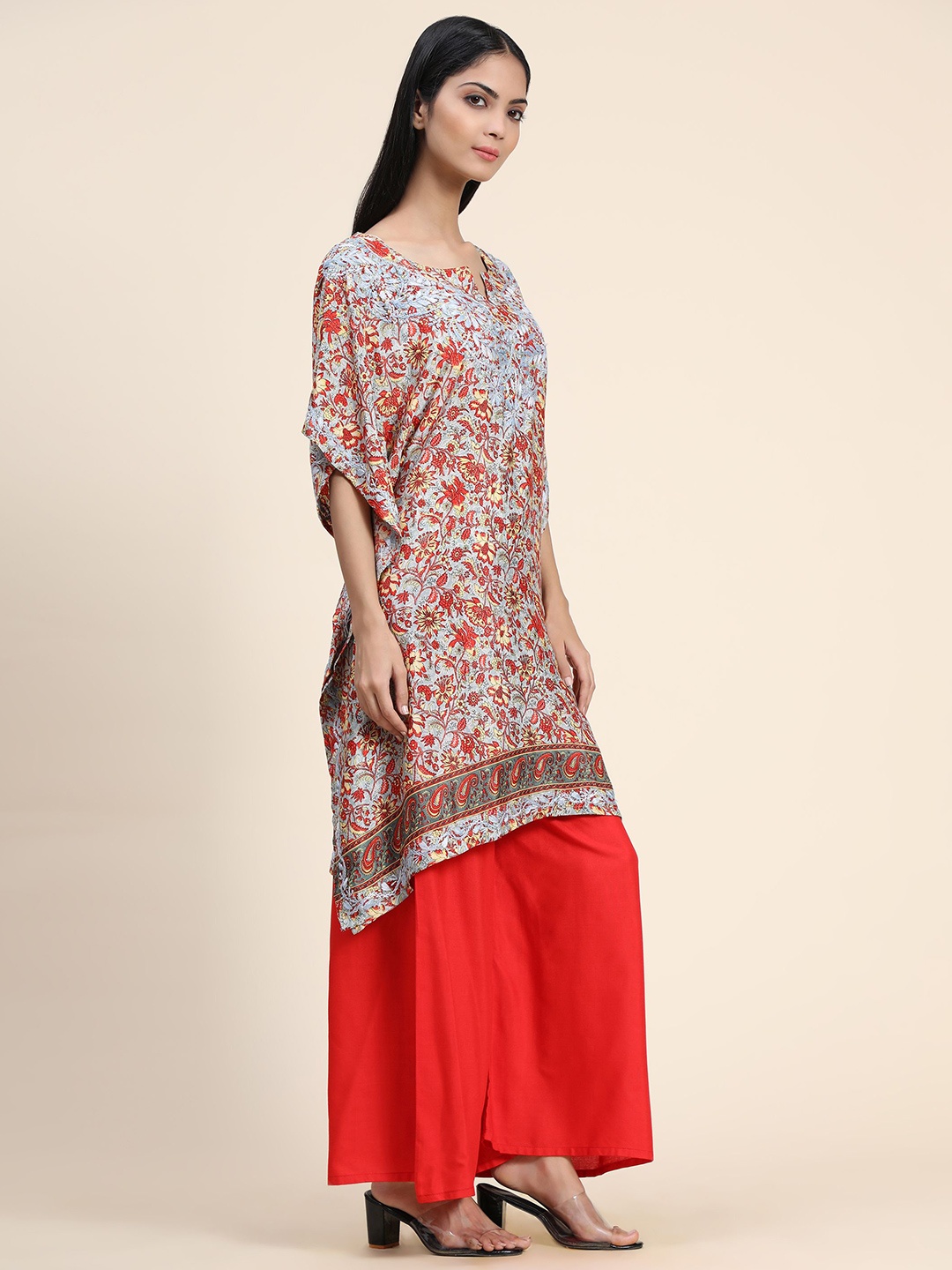

HOUSE OF KARI Ethnic Motifs Printed Kaftan Kurta, Red