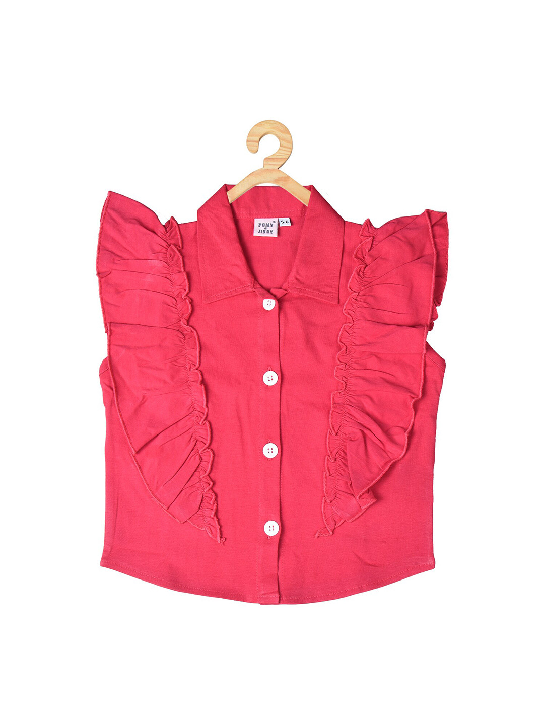 

POMY & JINNY Girls Shirt Style Ruffles Cotton Top, Pink