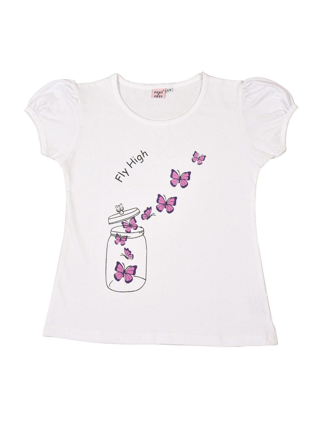 

POMY & JINNY Girls Graphic Printed Puff Sleeve Cotton Top, White