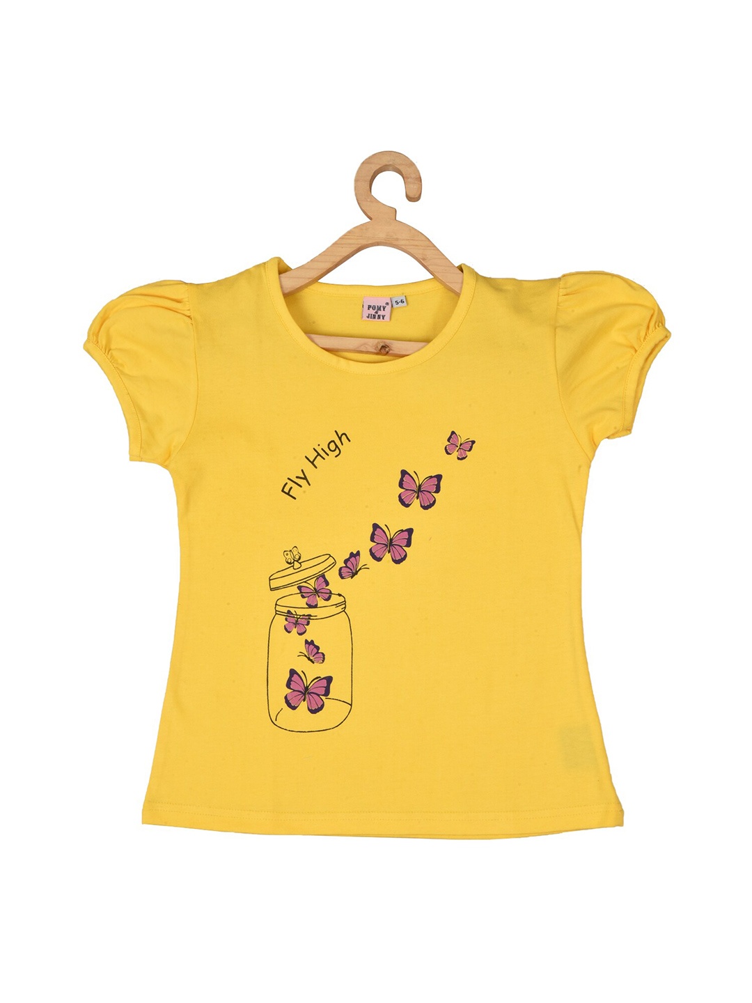 

POMY & JINNY Girls Graphic Printed Puff Sleeve Cotton Top, Yellow