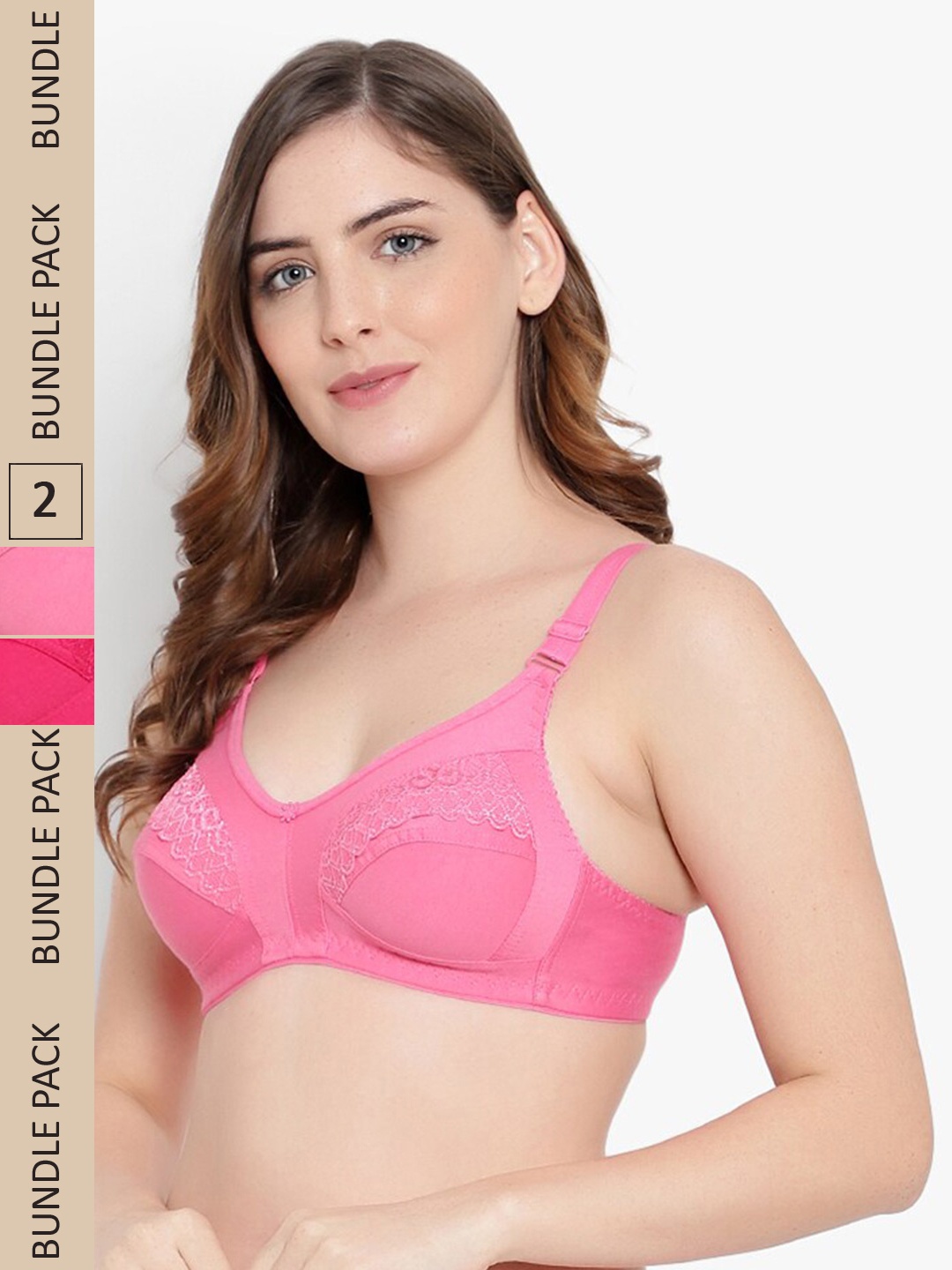 

KYODO Pack Of 2 Self Design Full Coverage All Day Comfort Non Padded Everyday Bras, Pink