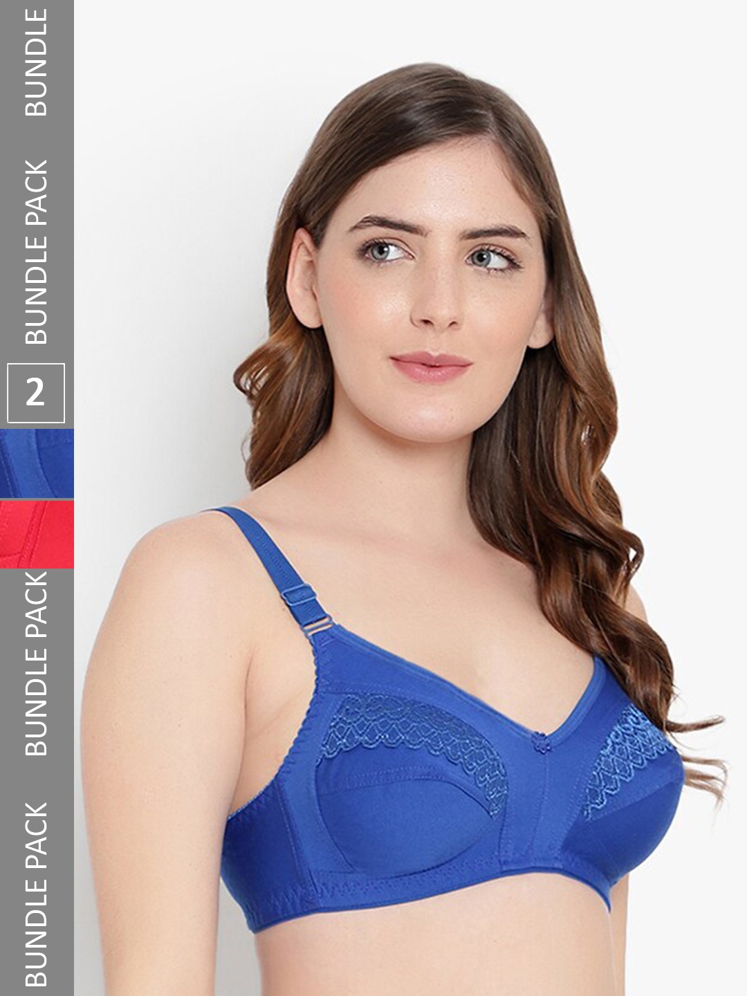 

KYODO Pack Of 2 Non Wired All Day Comfort Seamless Medium Coverage Cotton Everyday Bra, Blue