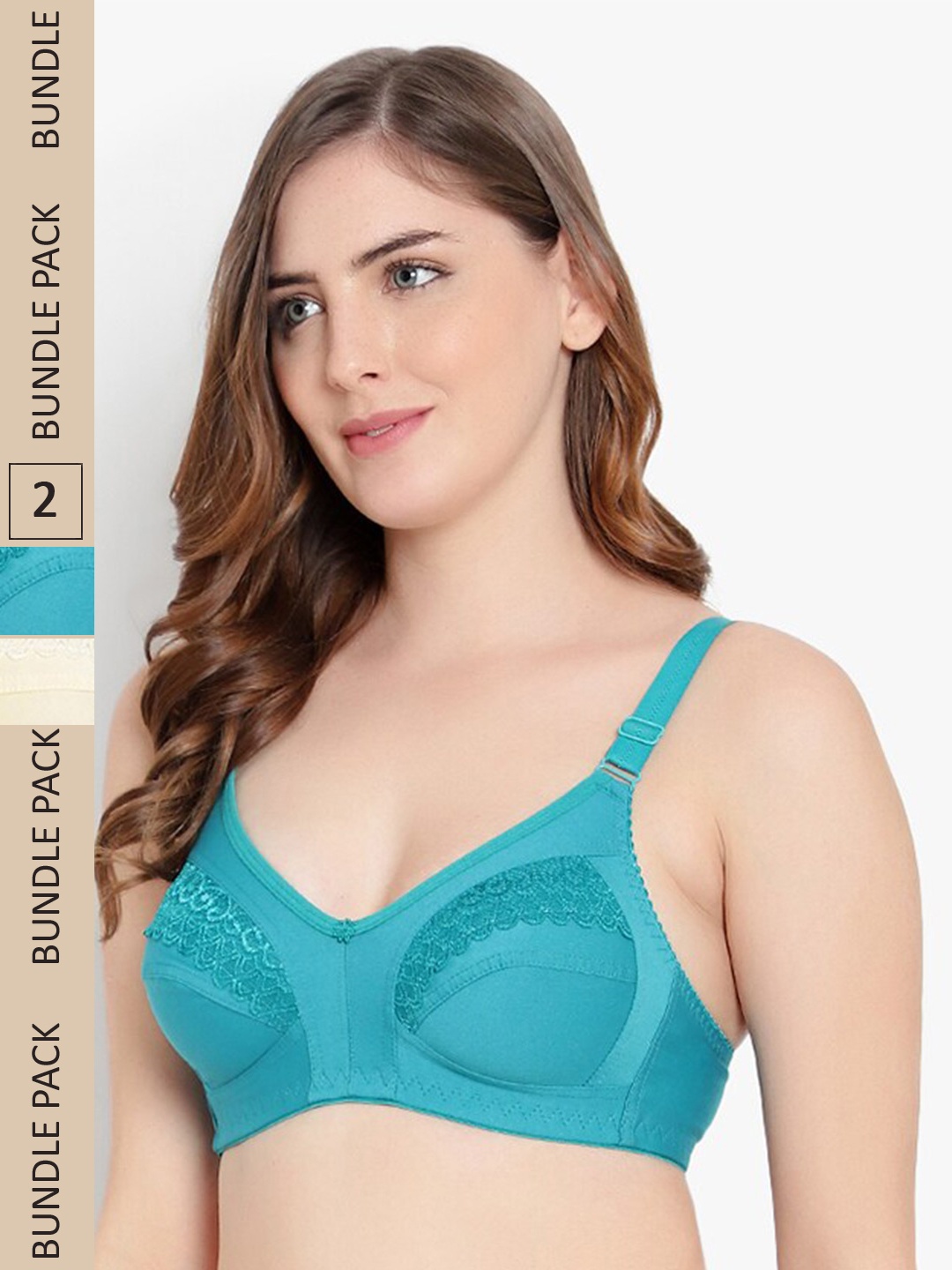 

KYODO Pack Of 2 Self Design Full Coverage All Day Comfort Non Padded Everyday Bras, Blue