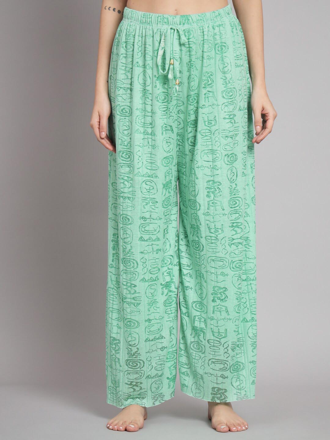 

BROOWL Women Printed Cotton Lounge Pants, Sea green