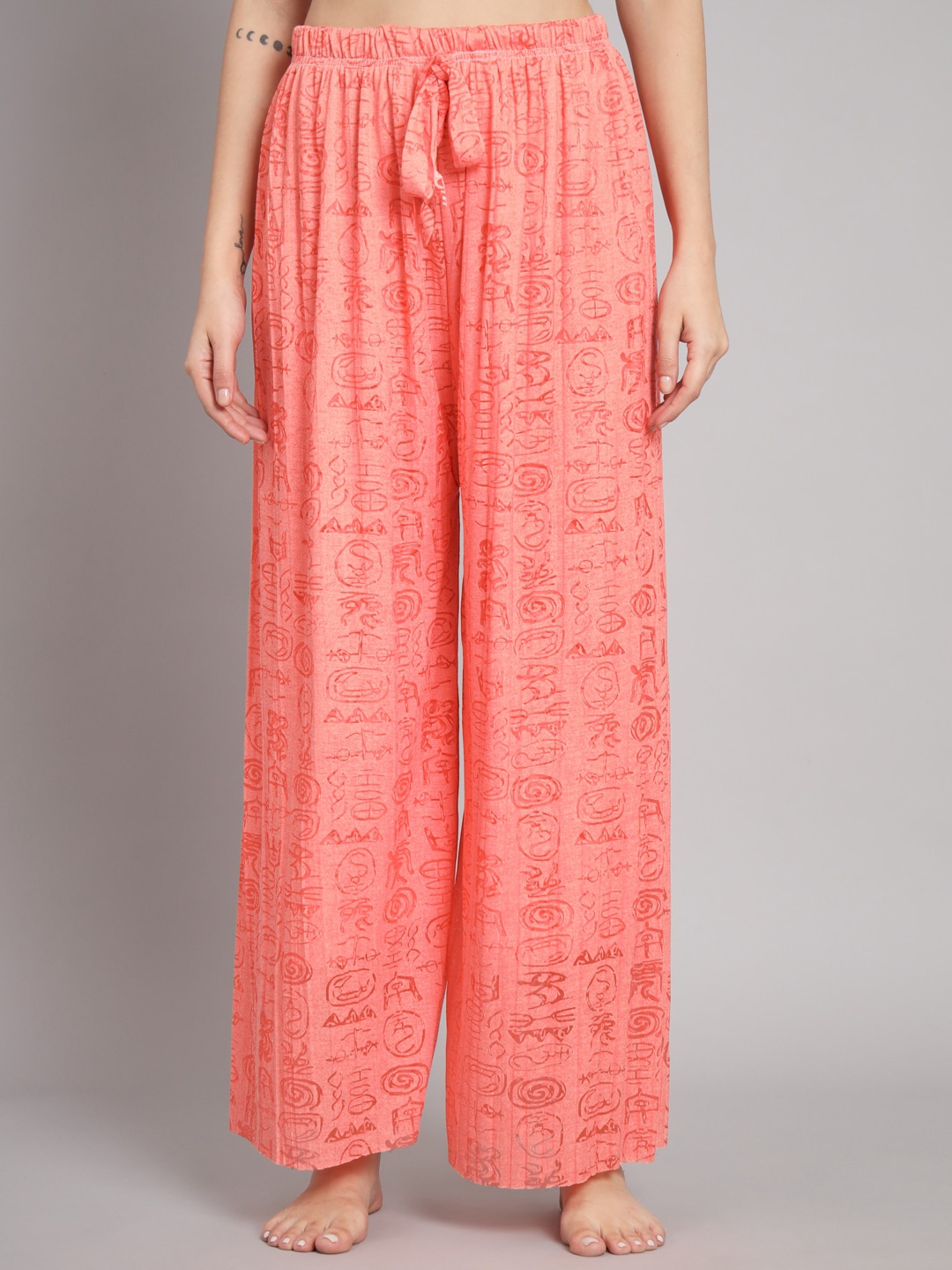 

BROOWL Women Printed Cotton Lounge Pants, Orange