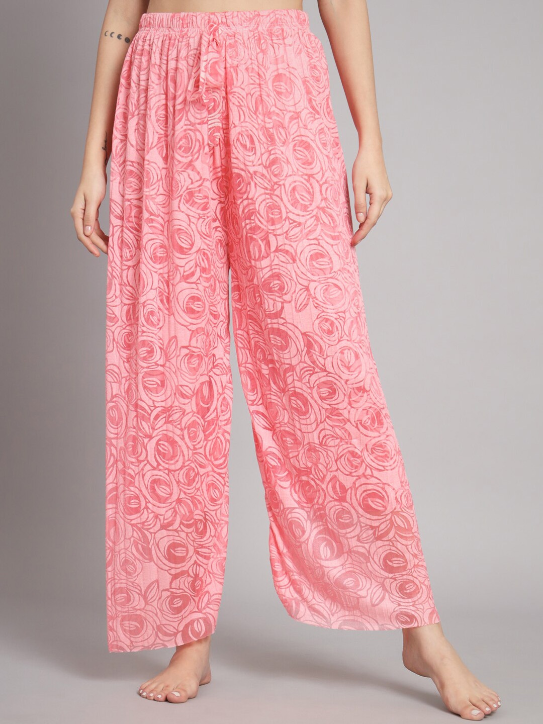 

BROOWL Women Printed Cotton Lounge Pants, Pink