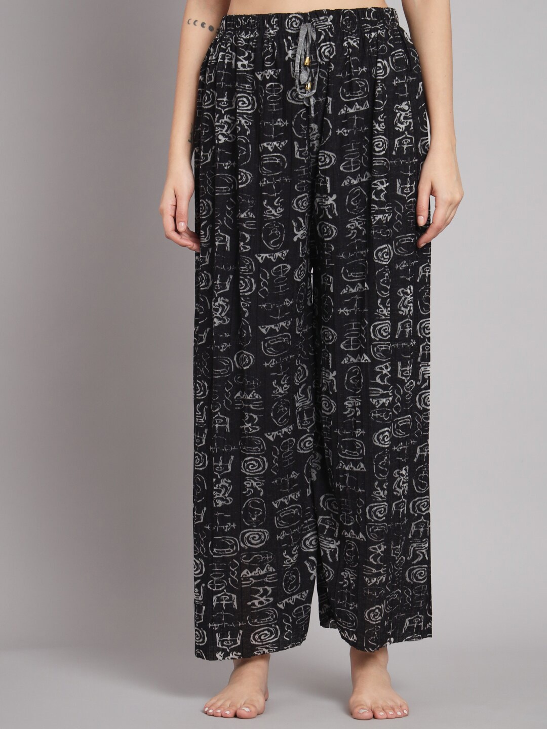 

BROOWL Women Printed Cotton Lounge Pants, Black
