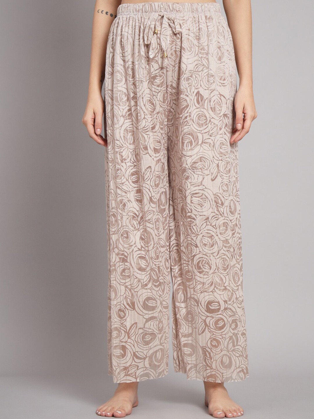 

BROOWL Women Printed Cotton Lounge Pants, Beige