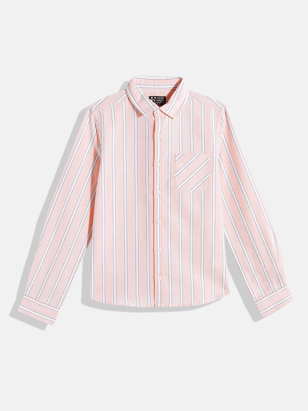 

HERE&NOW Boys Opaque Striped Cotton Casual Shirt, Peach