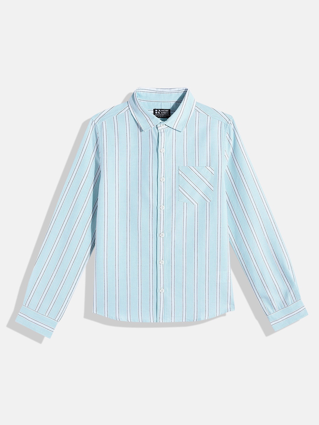 

HERE&NOW Boys Opaque Striped Cotton Casual Shirt, Turquoise blue