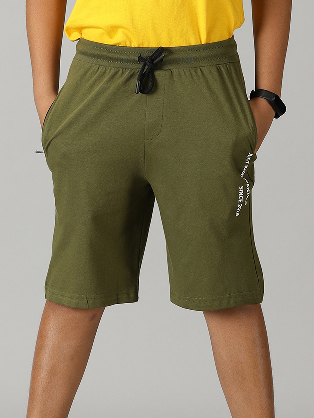 

KiddoPanti Boys Mid-Rise Pure Cotton Shorts, Olive