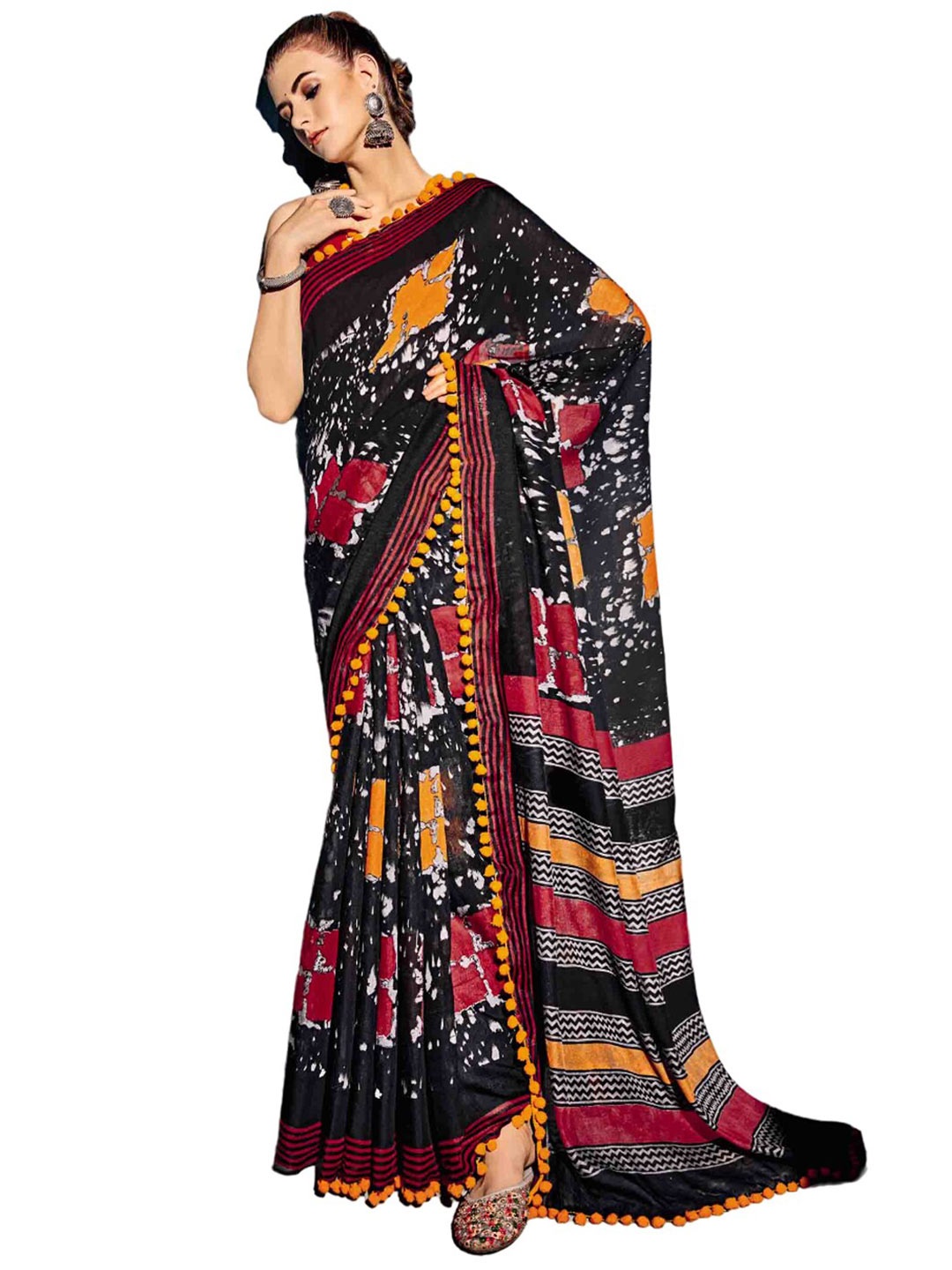 

all about you Batik Pure Cotton Saree, Black