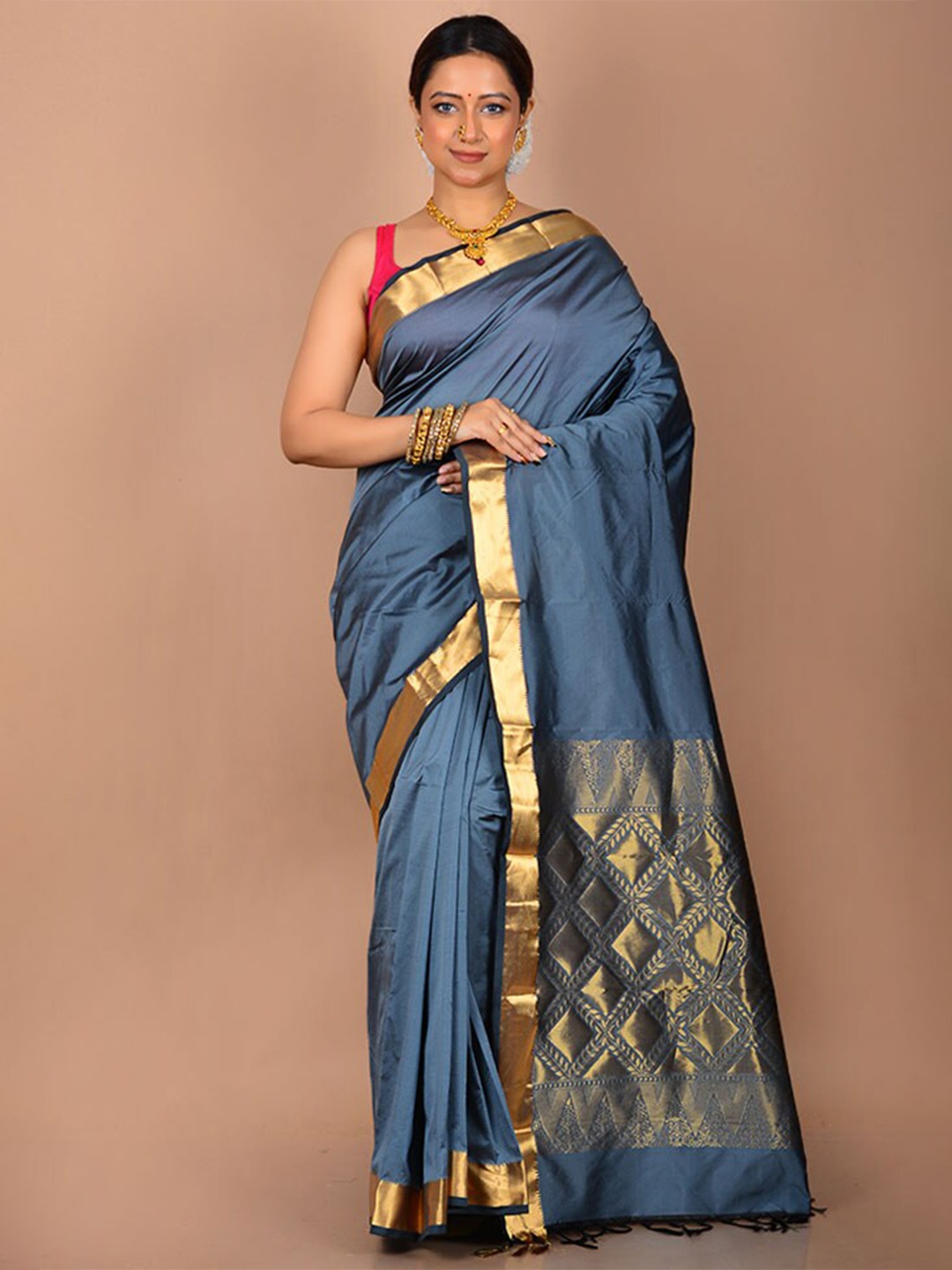 

AllSilks Zari Kanjeevaram Saree, Grey