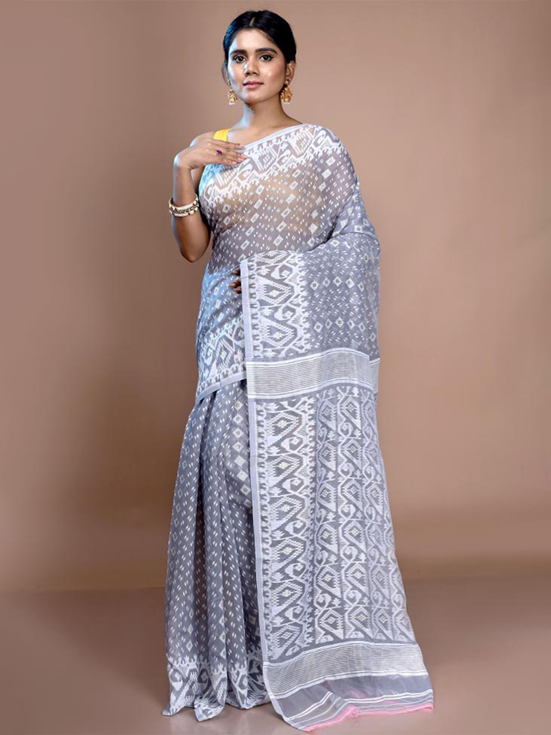 

AllSilks Woven Design Pure Cotton Taant Jamdani Saree, Blue