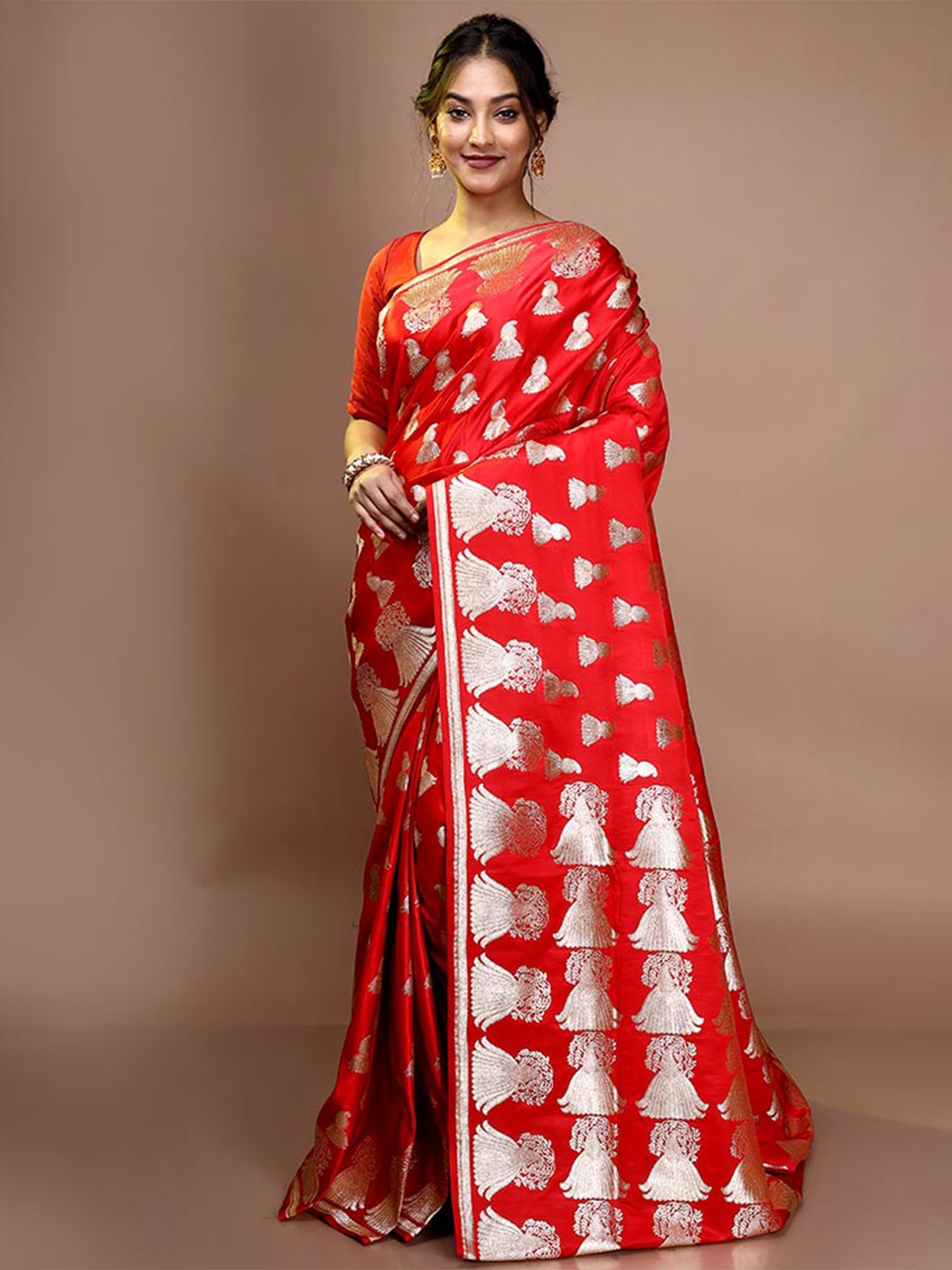 

AllSilks Ethnic Motifs Zari Pure Silk Banarasi Saree, Red